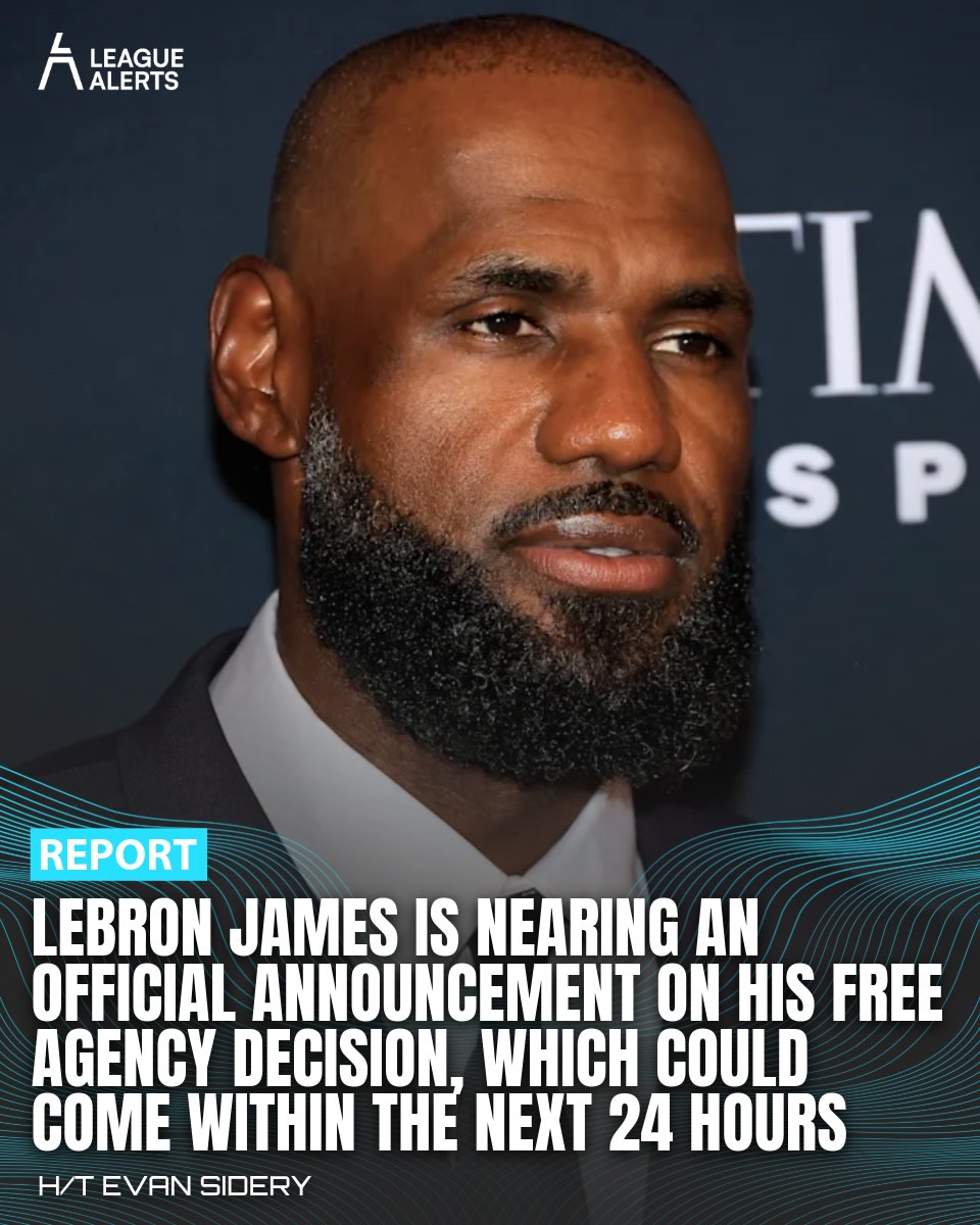LeBron James is closing in on his free agency decision, with an announcement possibly coming in the next 24 hours. According to @kalshi the Cavaliers and Heat are viewed as his preferred landing spots.
