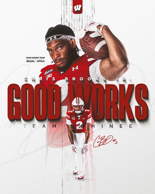 Badgers making an impact 💪

Congratulations to @chris_brooksjr2 for being named to the 2026 Allstate AFCA Good Works Team for his commitment to community service, academic excellence, and athletic achievement! 

#GoodWorksTeam