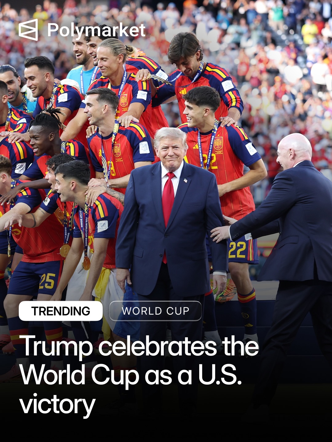 President Donald Trump celebrated the U.S.-hosted 2026 FIFA World Cup after Spain defeated Argentina 1-0 in the final, calling America “a soccer country” and praising the tournament for “bringing the world together.” 

The event capped months of logistical planning and political scrutiny over visas, immigration policies and security, before Trump floated another U.S. World Cup bid.