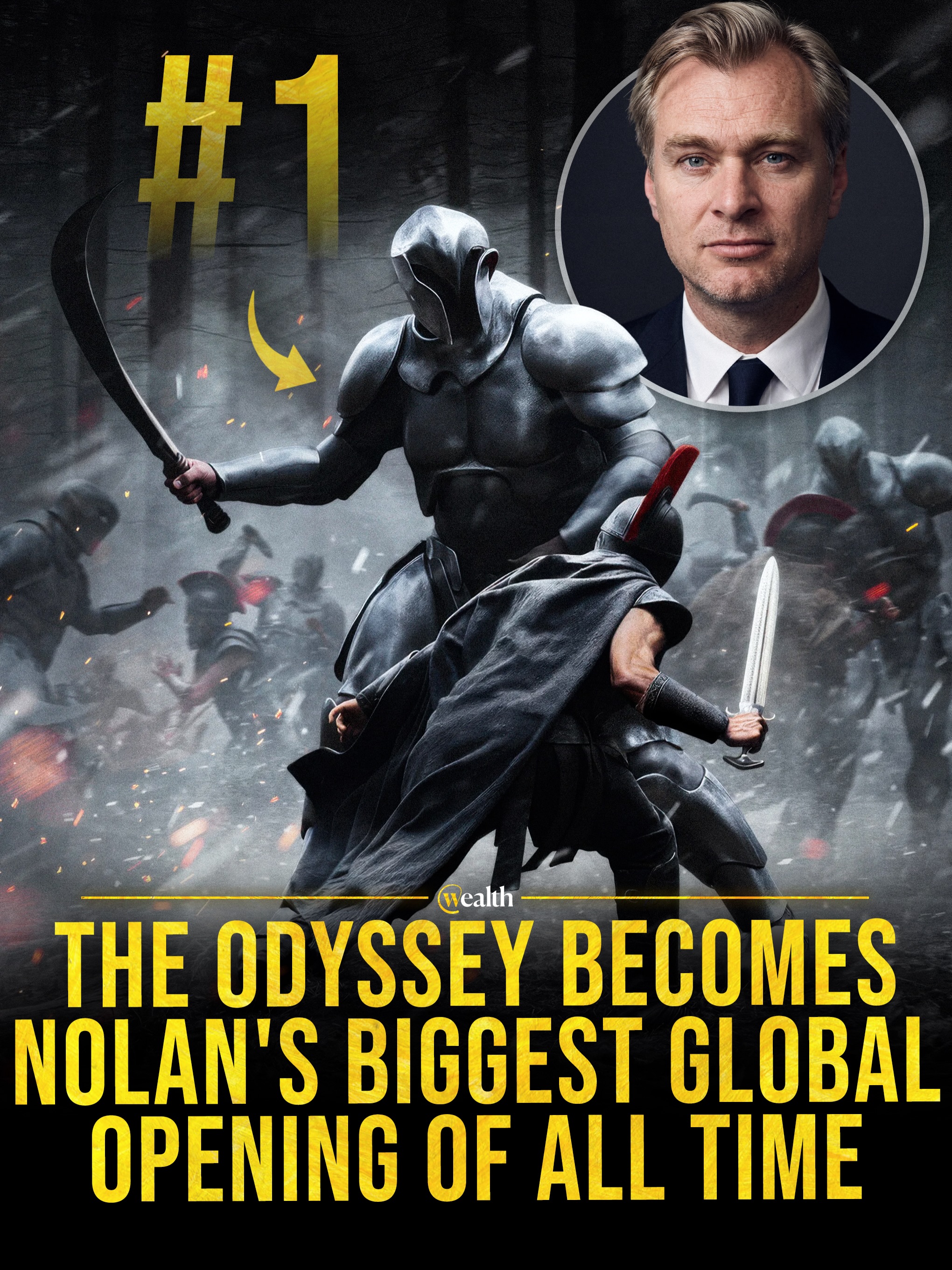 The Odyssey delivered Nolan’s biggest worldwide opening at $264.1 million. 🎬🌊

Universal estimates the film earned $124.5 million in the US and Canada and $139.6 million overseas. That put its debut ahead of The Dark Knight Rises at $248.9 million and Oppenheimer at $181.1 million.

Nolan’s adaptation of Homer’s epic stars Matt Damon as Odysseus. Its first weekend set a new global opening record for the director.

#TheOdyssey #ChristopherNolan #BoxOffice #Cinema #UniversalPictures