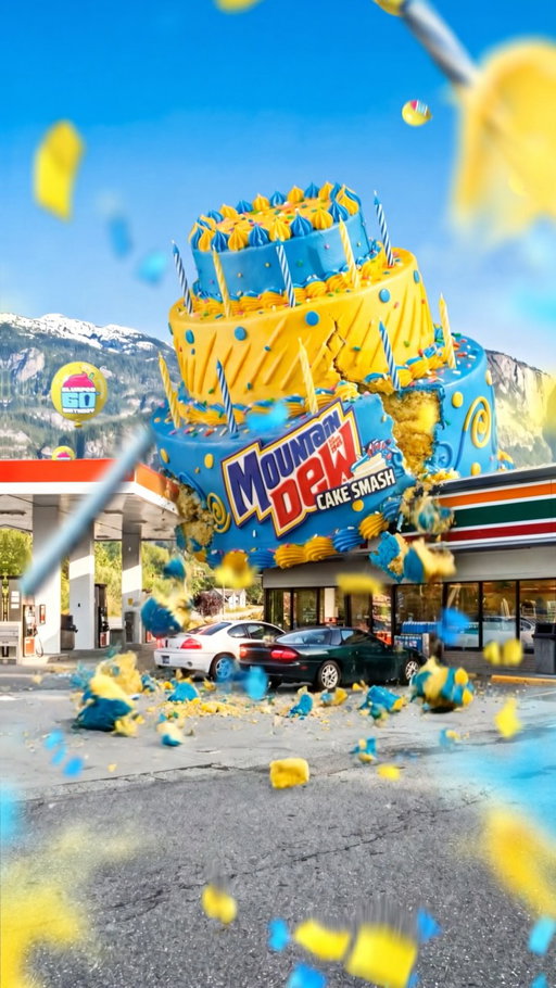 CAKE SMASH HAS LANDED! Get to @7elevencanada for the new Cake Smash Slurpee and make this birthday special!

Mountain Dew® Cake SmashTM - PepsiCo., Inc. Used under licence.

AI-generated image; Illustrative photo only.
