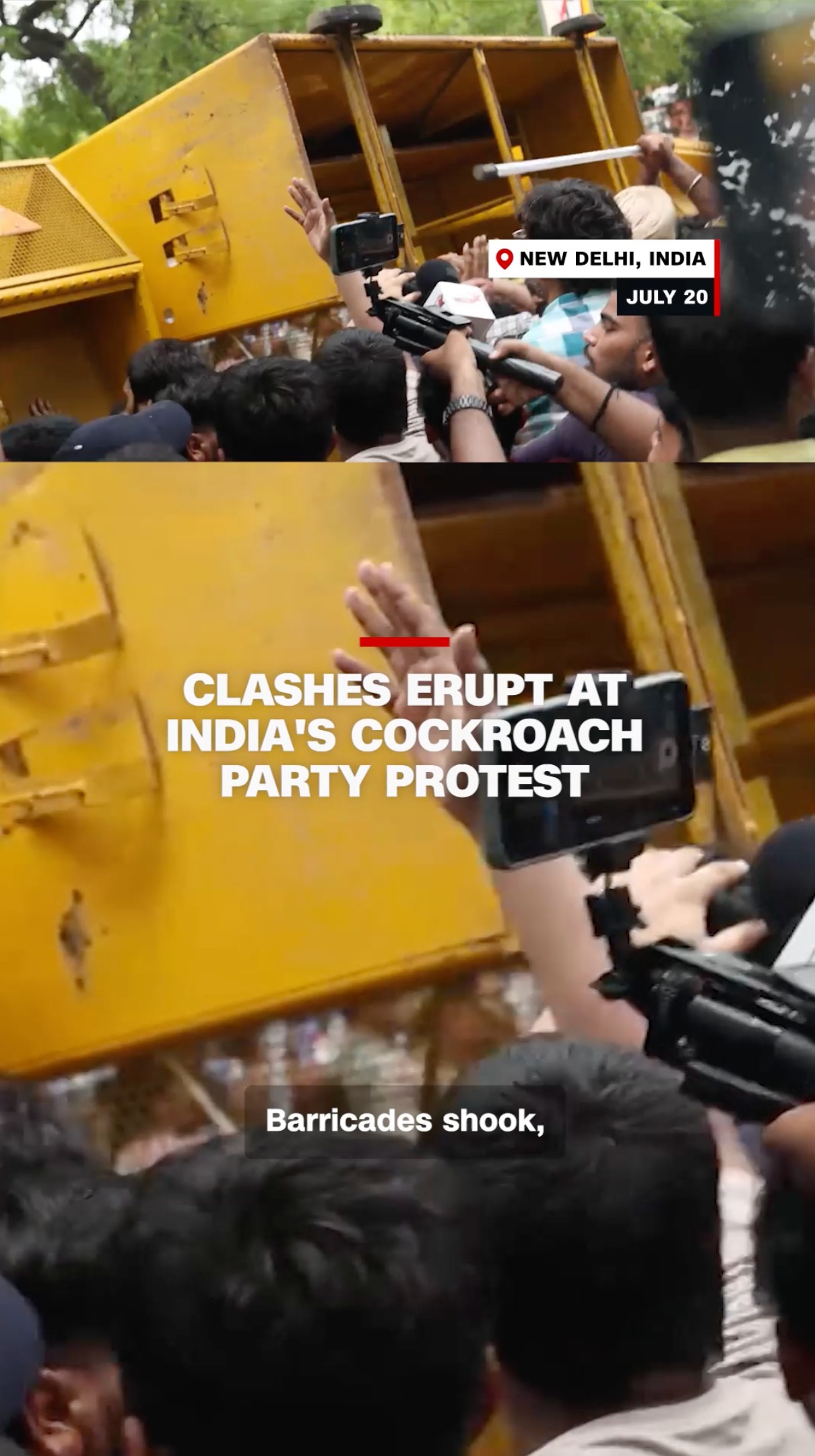 Tens of thousands of young people gathered in India’s capital, New Delhi, where violence broke out between protesters and police during a demonstration led by the Cockroach Party, which was calling for the education minister to resign.