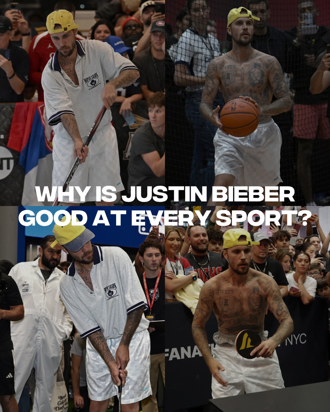Justin Bieber can play every sport and sing too 😭🙌

At Fanatics Fest this past weekend, JB held his own alongside A-list athletes like Tom Brady and Nikola Jokić. He participated in table tennis, hockey, soccer, football, and more.

He looked comfortable in every sport, which makes sense given his lifelong love of athletics. Growing up, Bieber played both soccer and hockey, and even in his 30s he remains incredibly active.

After competing in all those events, he still went out and performed some songs afterward.

📸: GETTY
🎥: Slides 7 & 9: @deechmedia