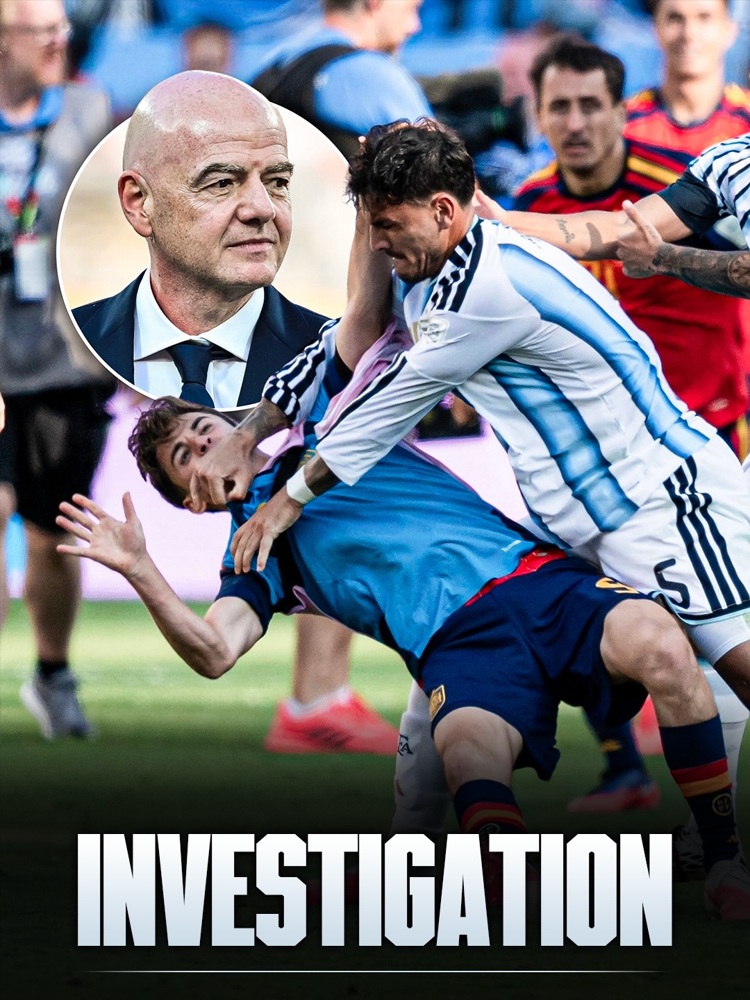 🚨 𝐁𝐑𝐄𝐀𝐊𝐈𝐍𝐆: FIFA have opened an 𝐈𝐍𝐕𝐄𝐒𝐓𝐈𝐆𝐀𝐓𝐈𝐎𝐍 into clashes after the World Cup final 👨🏼‍⚖️🥊 

Nahuel Molina appeared to hit Spain midfielder Rodri and then Gavi, Leandro Paredes and Eric García were also fighting ⚠️

“FIFA will investigate what happened in details before deciding what action to take against the players involved”, The Athletic reports on FIFA plans after the bad scenes after the final. 🚷