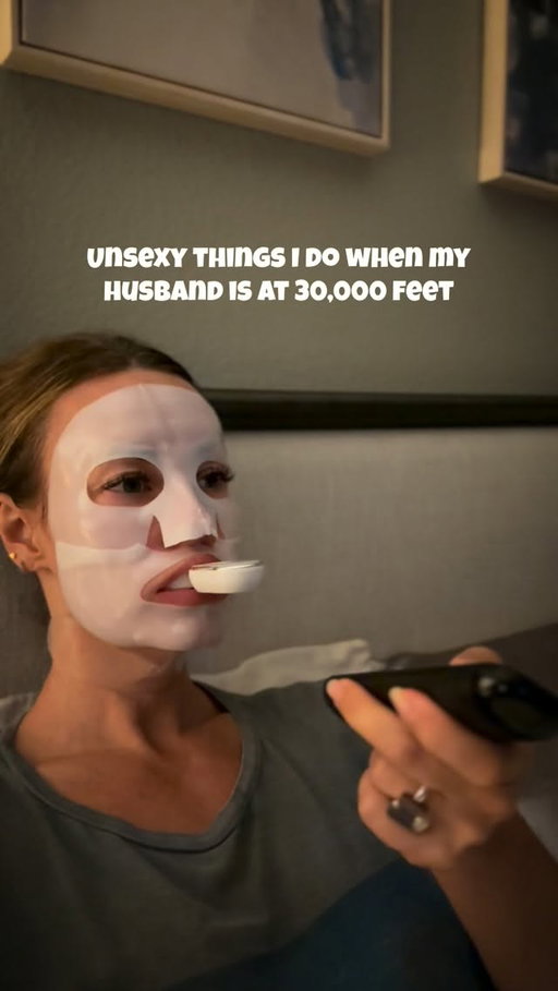 When the pilot’s away, the wife will play — and by “play” this is what I mean:

🎬 Binging all the “girly” shows he refuses to watch with me… Helllllllo Off Campus 🥵 (his loss, honestly)

👻 Bleaching my teeth, wearing my neck wrinkle patches and my ghostface mask because after 40, beauty is NOT sexy 😂

🦵 Shaved legs? Never heard of her

🥣 Cereal for dinner, or just eating cold leftovers straight out of the container because the cook is out of the kitchen

🧹 The second that “just landed, home soon 🛬” text comes through — FULL panic clean, hide all evidence of the chaos, act like a functioning adult lives here

Because you all asked…. Comment “BEAUTY” below and I’ll send you the links to my go to products.