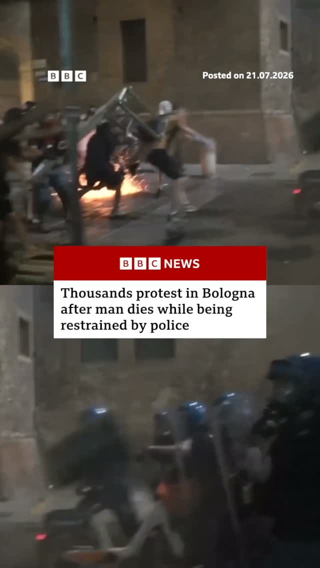 Protests have taken place in Italy after the death of a Moroccan-born man while being forcibly restrained by two police officers in the northern city of Bologna.
 
Several thousand people took to the streets on Monday night demanding "justice for Abderrahim Fakir".
 
Prime Minister Giorgia Meloni said the truth surrounding his death should be investigated but "nothing can justify violence against law enforcement".
 
Prosecutors have opened an investigation into manslaughter.
 
Tap the link in @BBCNews's bio for more on this story. 
 
#Bologna #BBCNews