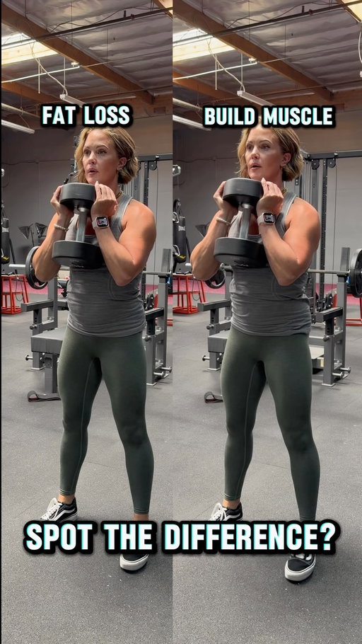 Can you spot the difference? 👀

It’s a trick question.

For most people, your strength training doesn’t need to completely change depending on whether your goal is fat loss or muscle gain.

The biggest difference is how you fuel your body.

➡️ Fat loss: Eat in a calorie deficit while prioritizing protein to preserve muscle.
➡️ Muscle gain: Eat enough calories and protein to support recovery, performance, and muscle growth.

The workouts? They can look almost identical.

Lift hard. Progress over time. Stay consistent.

The results come from matching your nutrition to your goal.

If you’re tired of guessing how to train and what to eat, my Level Up Challenge starts July 27. I’ll give you the workouts, the nutrition plan, and the structure to help you reach your goal 💪

Comment LEVELUP and I’ll send you all the details.