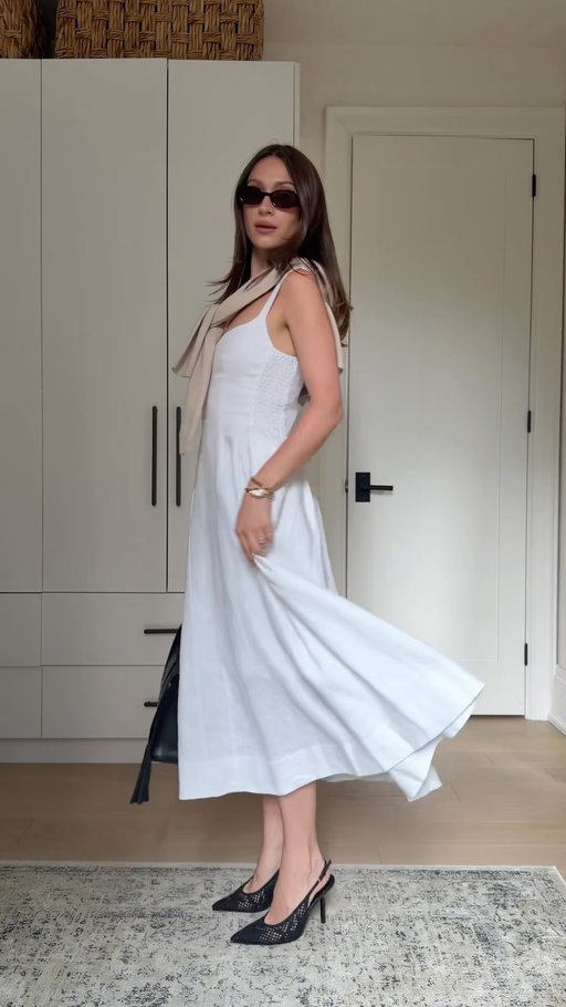 @cassiabaert in our bestselling Birdie Linen Dress.