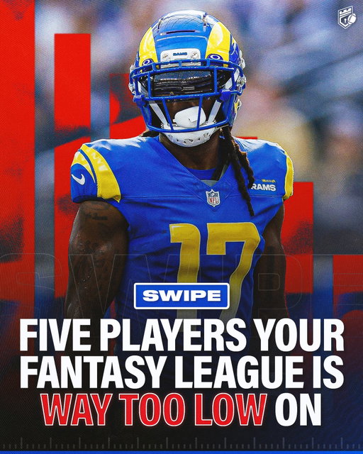 Five Players your Fantasy League is WAY TOO LOW on! 📊

Thoughts? 🤔

Follow @domainfantasyfootball for more Fantasy Football content!

Falcons WR Drake London
16.8 PPG in 2026
Finished as the WR6
Current ADP is 12

Rams WR Davante Adams
15.9 PPG in 2026
Finished as the WR16
Current ADP is 36

Colts WR Alec Pierce
12.2 PPG in 2026
Finished as the WR29
Current ADP is 59

Saints WR Chris Olave
16.7 PPG in 2026
Finished as the WR9
Current ADP is 22

49ers TE George Kittle
14.7 PPG in 2026
Finished as the TE8
Current ADP is 86