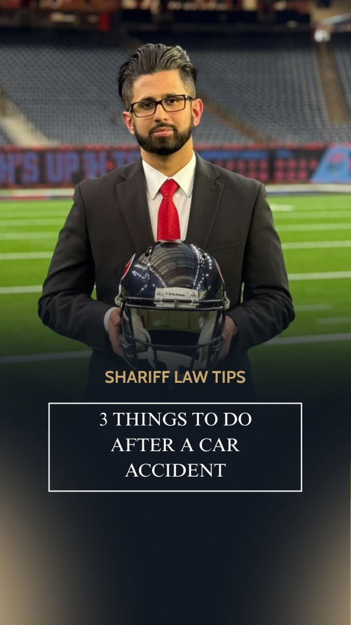 Most people freeze up after a car accident, or focus on the wrong things first. Here are the 3 steps that actually matter.

1. Check for injuries and call 911. Safety comes first, always. Even a “minor” accident can have injuries that aren’t obvious in the first few minutes.

2. Document everything. Photos of the vehicles, the damage, license plates, and the surrounding area. This evidence can make or break a claim later, and it’s much harder to get once the scene clears.

3. Get medical attention, even if you feel fine. Adrenaline masks pain. Some injuries, like whiplash or internal damage, don’t show symptoms for hours or even days.

These three steps aren’t just about your health. They also build the documentation trail that protects you if you ever need to file a claim.

If you’re in the Houston area and have questions after an accident, reach out to our team at Shariff Law. We’re here to help.

#injurylawyers #lawyers #texasinjurylawyers #houstonlawyers