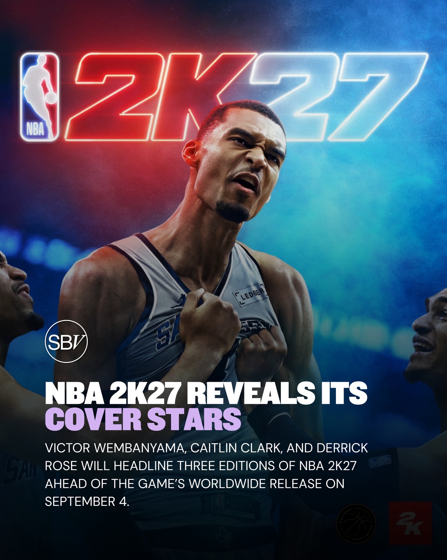 NBA 2K27 has revealed its cover athletes.

Victor Wembanyama will lead the Standard Edition, Caitlin Clark will appear on the Deluxe Edition, and Derrick Rose will headline the Ultra Edition.

Clark also becomes the first WNBA player to appear alone on a global NBA 2K cover.

The game launches September 4, with early access beginning August 28 for Deluxe and Ultra Edition owners.

Which cover is your favorite?

Credit: @nba2k