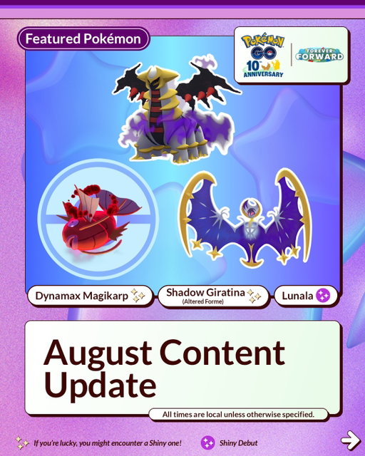 The August content update in #PokemonGO is filled with some fiery adventures. 🔥 But don’t worry, Trainers—there’s some cool events too! 🤩

Get ready for Max Battles and events such as Fire and Ice Hatch Day, Ultra Unlock: Starmie Super Mega Raid Day, and PokémonXP & 2026 Worlds!