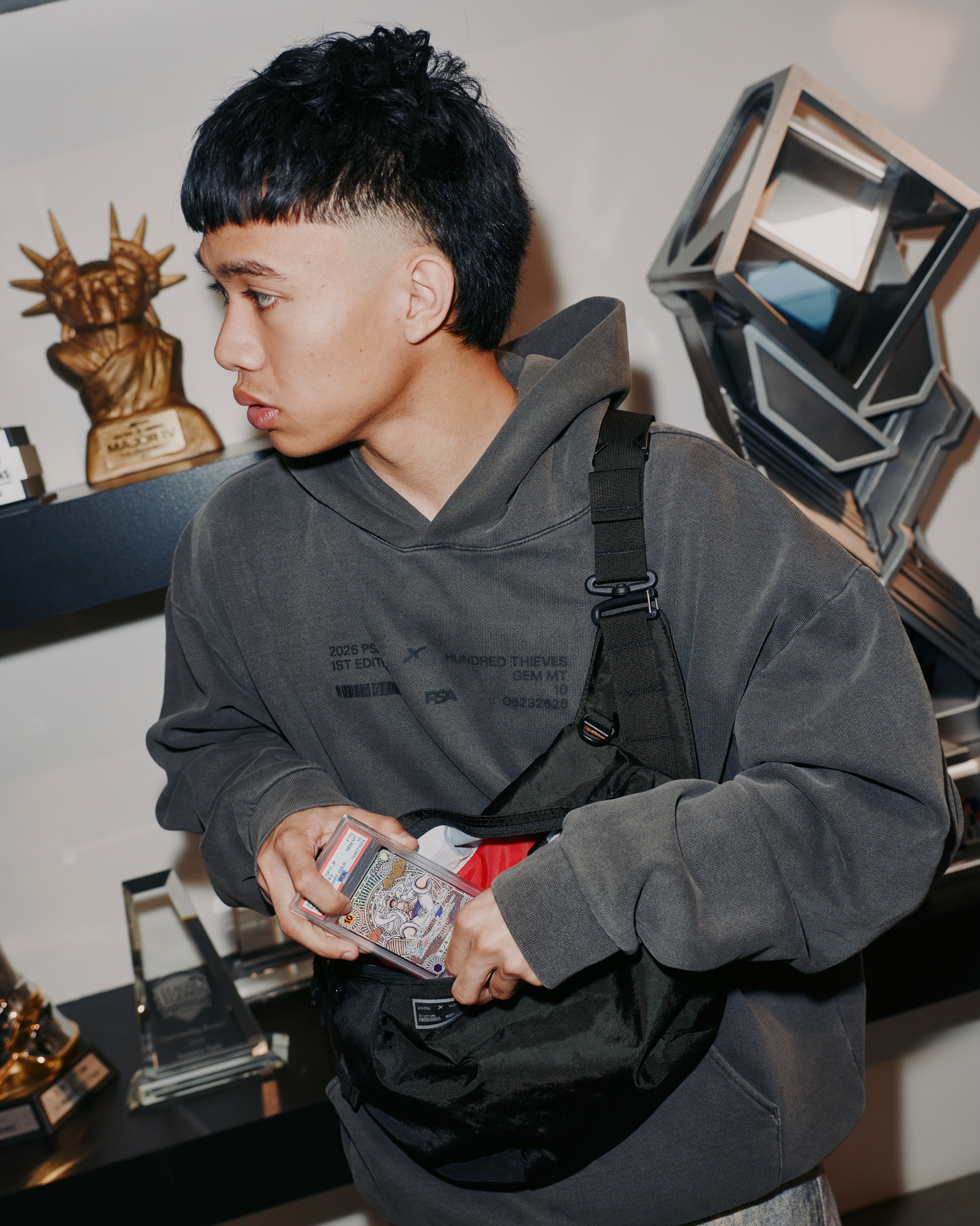 PSA + 100 Thieves

Designed with collectors in mind, this limited 5-piece collection features a hoodie, tee, slab bags, and exclusive accessories, built to represent the hobby wherever you take it.

Limited stock available exclusively at the PSA Booth (Booth #4237) in San Diego Comic-Con from 07.23.2026 to 07.26.2026