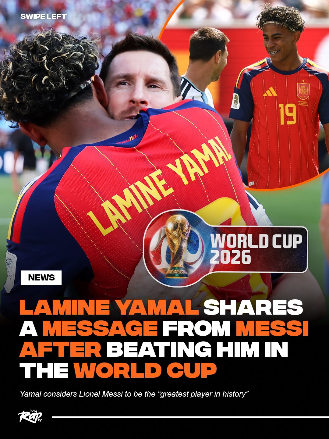 Lamine Yamal revealed that Lionel Messi gave him words of encouragement after the World Cup final‼️⚽

According to Yamal, Messi told him to “keep going” his way, and confirmed that the “future” belongs to Yamal’s generation 🤝

Yamal said that the encouragement meant just as much as Spain’s 1-0 win against Argentina, and referred to Messi as the “greatest player in history” 🔥