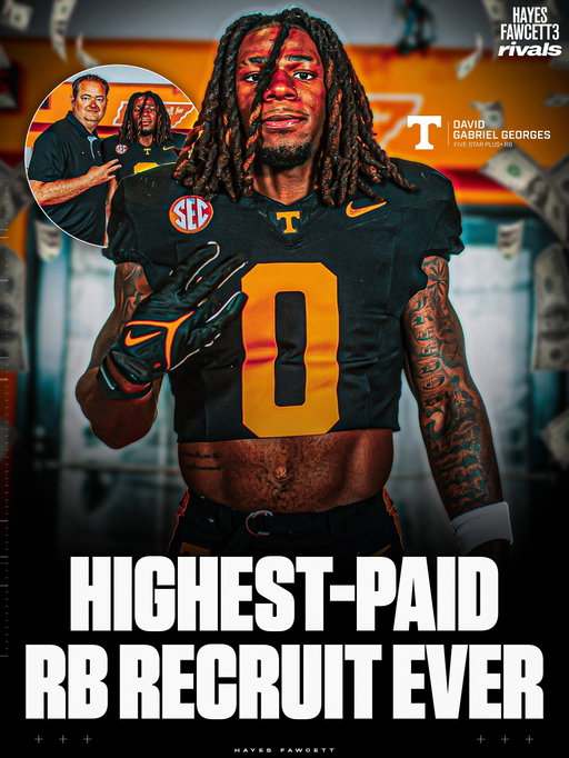Five-Star Plus+ Tennessee RB commit David Gabriel Georges is set to become the highest-paid RB recruit ever 💰

Reported details:

• 3 year deal
• around $2M per year
• family travel benefits to attend games
+ the ability to retain the #0