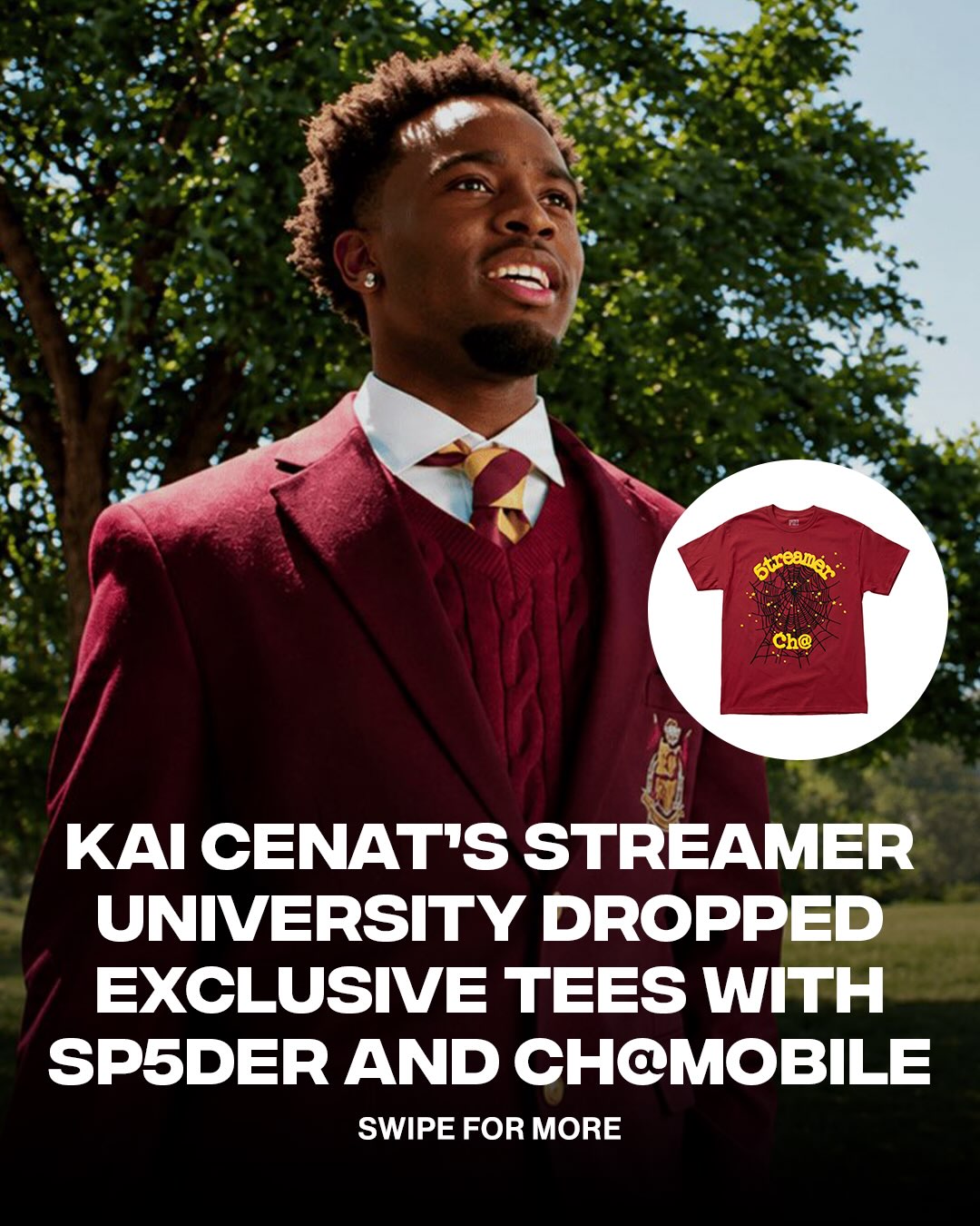 You  don’t have to go to Streamer University to be part of the community Kai Cenat has built.

To celebrate another successful Streamer University, Kai Cenat teamed up with Sp5der and Ch@mobile on an exclusive t-shirt.

The tee dropped exclusively to Complex and Ch@mobile subscribers.

LINK IN BIO to grab yours now