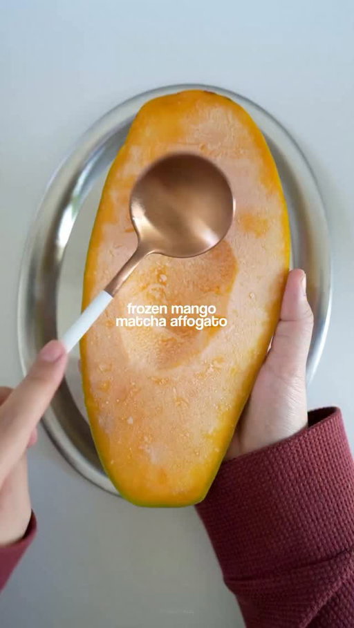 i made the frozen mango trend with matcha and…why did I not try this sooner? 😭🥭🍵

— Wash the whole mango. Cut in half and leave the skin on. 
— Freeze it overnight.
— Pour half & half / just milk.
— Using a spoon and scrape the frozen mango.
— Scoop it and serve in a bowl.
— Pour your matcha ( 2g ) over the frozen mango. Enjoy 😋✨

.

#frozenmango #mangomatchafreeze #matchaaffogato #matchagram #viralfrozenfruittrend