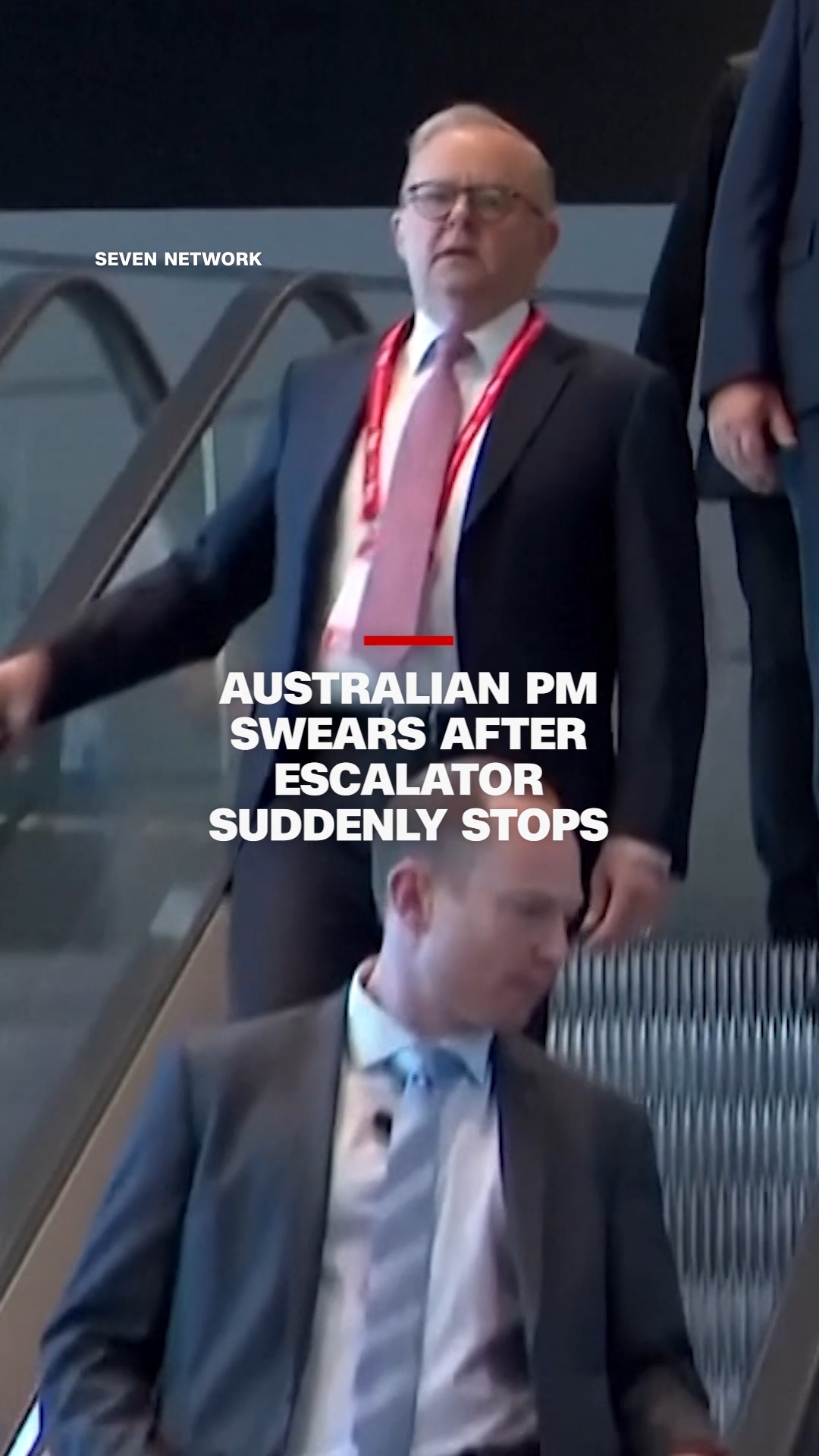 Australian Prime Minister Anthony Albanese was caught on camera swearing after an escalator suddenly stopped beneath him Thursday as he arrived at the Australian Labor National Conference.
