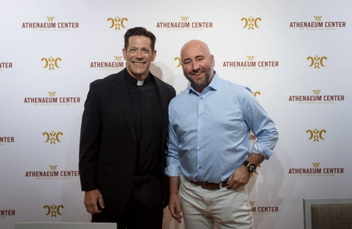 Full house at the @theathenaeum_chicago theater in Chicago, just a wonderful place.

And a joy to finally hang with @fathermikeschmitz, who made the green room as fun as any I've ever been in. 

Thank you to everyone who came out to join us!

Photo Credit: Athenaeum Center for Thought & Culture