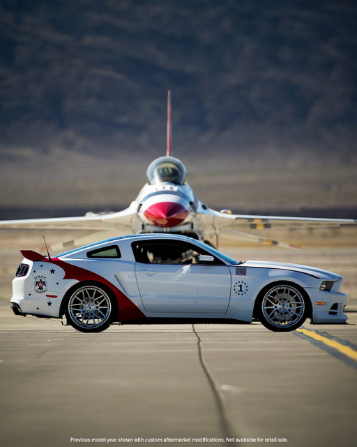 Inspired by the skies. Designed for the streets.

In 2014, Ford unveiled the USAF Thunderbirds Ford Mustang®, a one-of-one Mustang that pays homage to the United States Air Force Thunderbirds and their F-16 fighter jets.

The Thunderbirds are an elite group of combat pilots who represent the United States Air Force through air shows, flyovers, and aerial demonstrations.