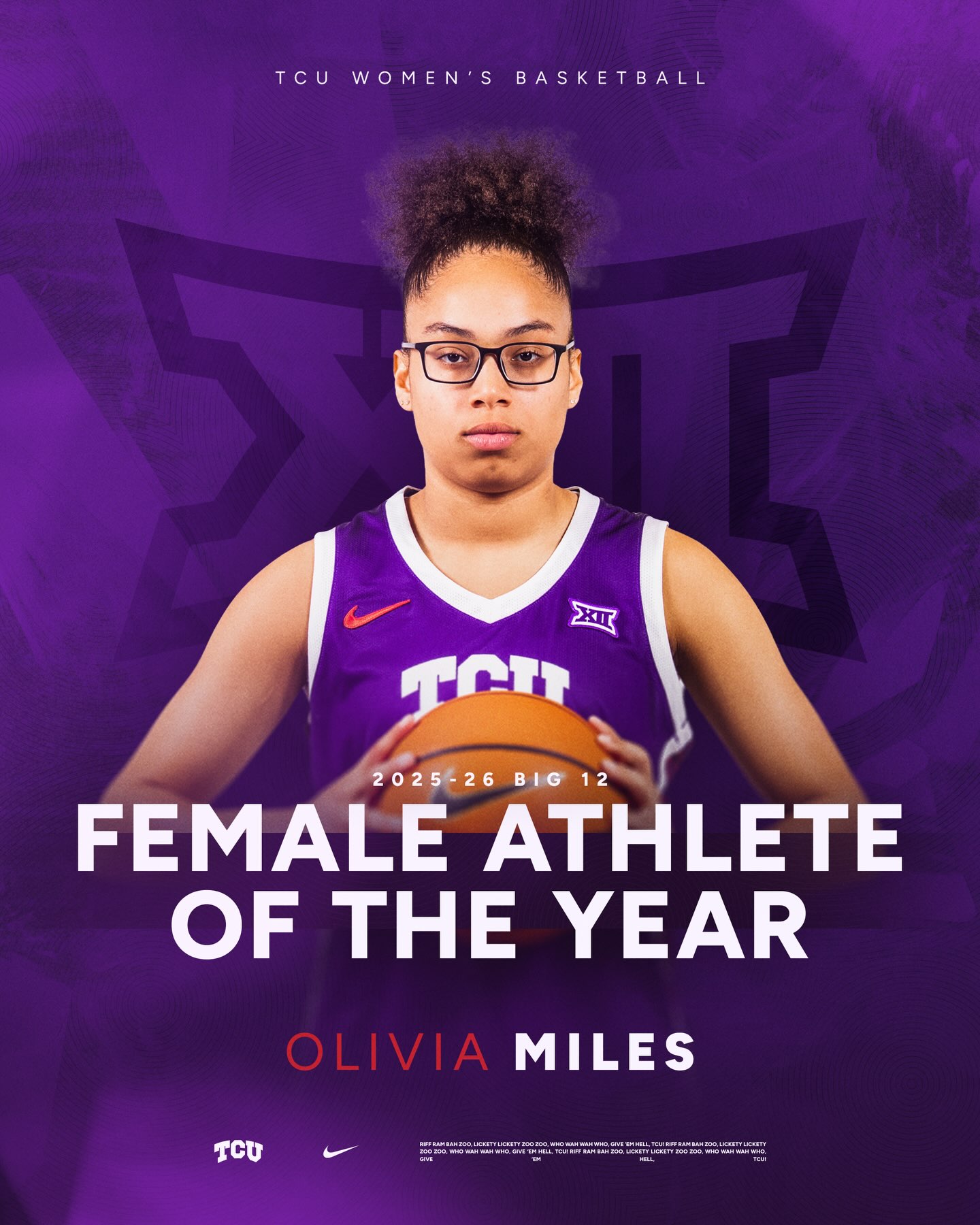The consensus class of the conference 🏆

The Bowlsby Award winner and now the Big 12 Athlete of the Year, Olivia Miles is the first female student-athlete to sweep both accolades!

#GoFrogs