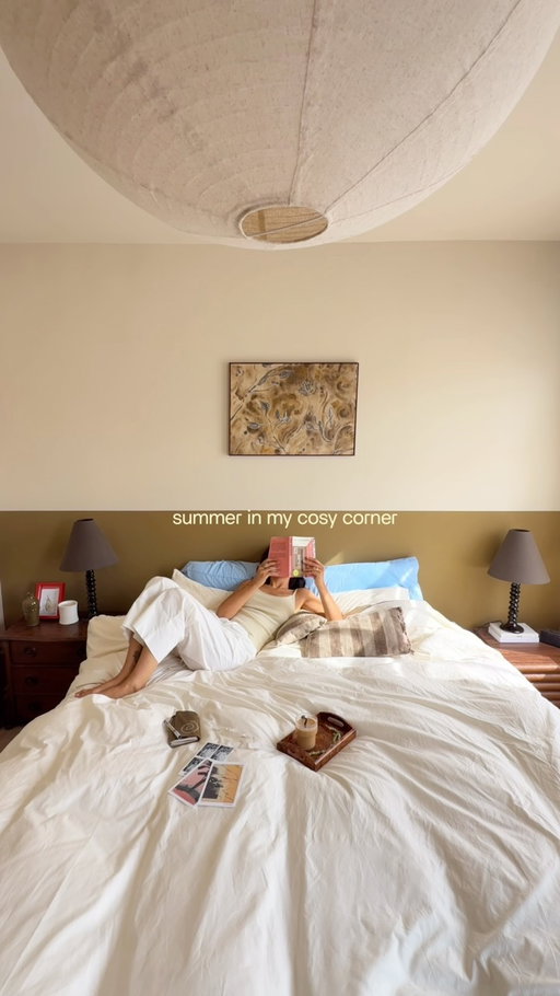 Spending lots of time here lately. The colours in our bedroom working overtime with the sun pouring in every afternoon. Big Hoops and Duvet Day by @coatpaints my fave cosy combo 🤍 ad 

-
Bedroom decor, calm and cosy interiors, summer in my London home