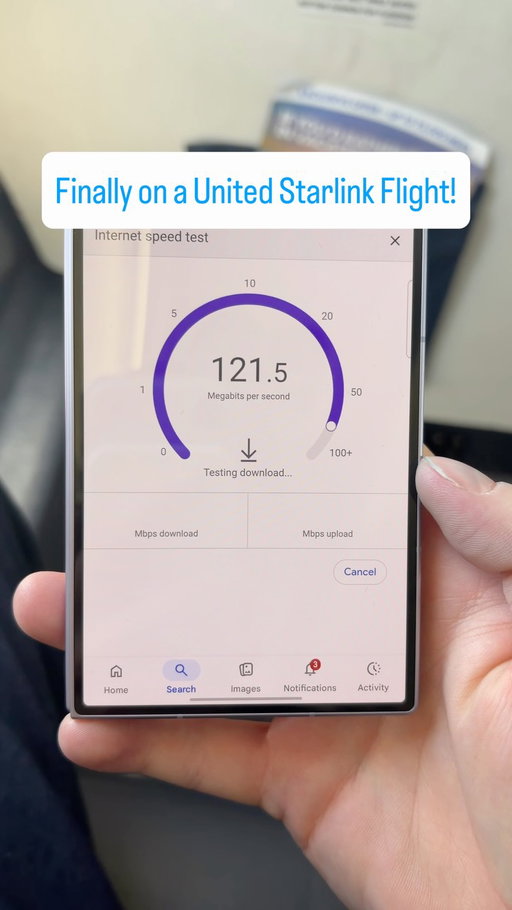 Finally got on a @united Starlink flight!!! Here is a quick speed test and video stream (I uploaded this video on Starlink) #starlink #tech #united #internet