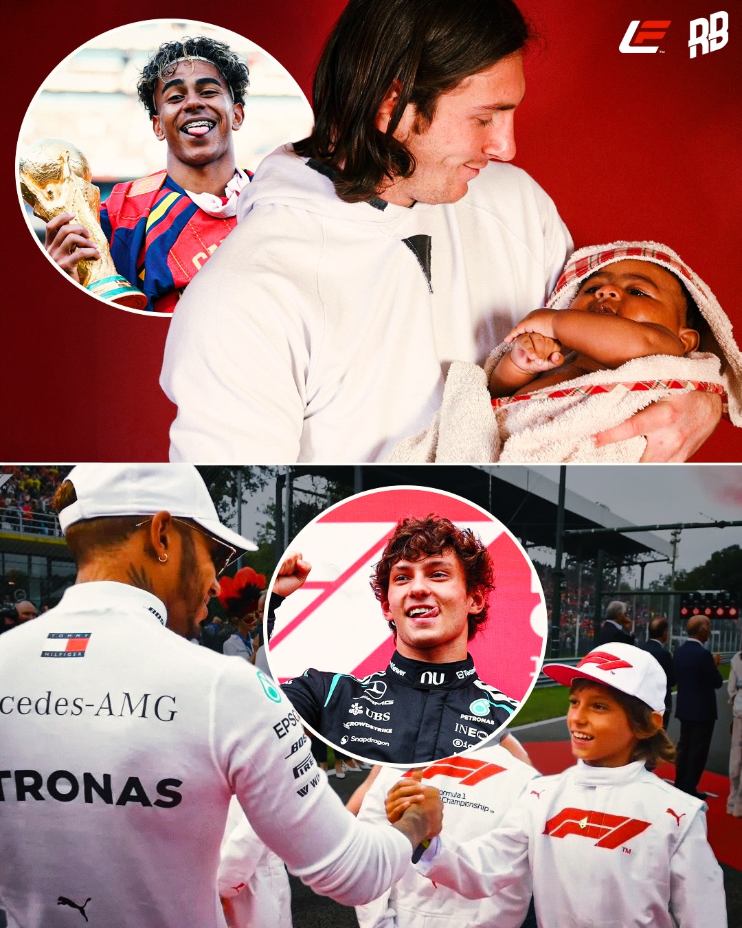 There’s something different about seeing people meet their heroes when they were younger and then they go onto making a big name for themselves with their heroes competing with them… 

We’ve all seen that iconic Lamine Yamal picture of him with Messi, and the same happened with current Formula One championship leader Kimi Antonelli who met Lewis Hamilton as a mascot before the Italian Grand Prix back in 2018. 

Both Yamal and Antonelli are only 19 years-old and are respectively amongst the best in their sports right now. Blows my mind to think how Yamal took on the iconic number 10 that Messi wore at Barca and the fact that Kimi Antonelli replaced Hamilton at Mercedes. What a script man. Different sports, same story ❤️🙏