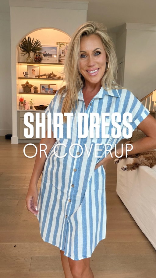 Comment DRESS and I will DM you the link to this shirt dress that can be dressed up or worn casually as a coverup! #amazonfashionfinds #amazonfinds #amazonswim #swimcoverups