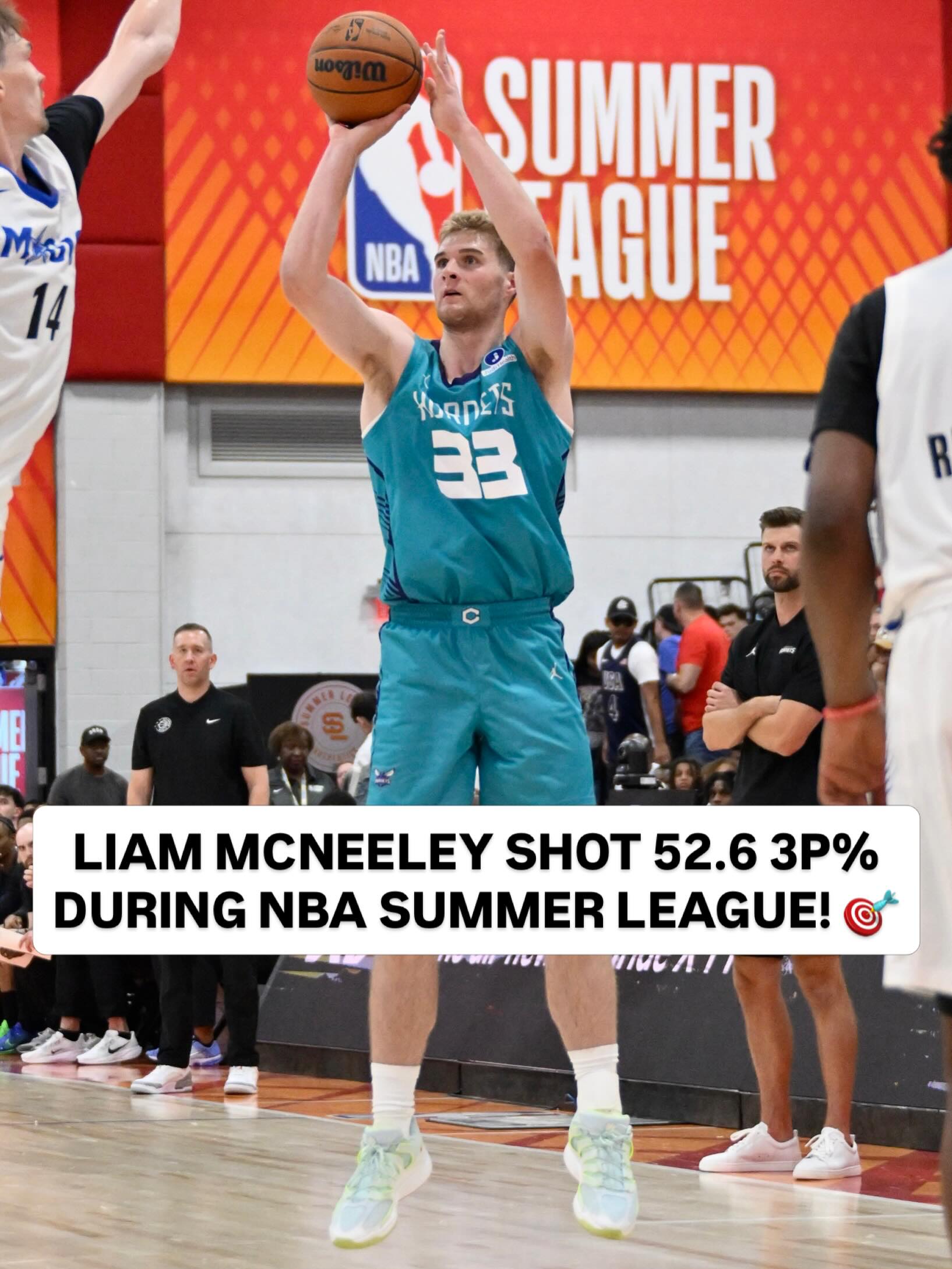 @liammcneeley was buzzing from deep at NBA Summer League (21.7 PPG, 5.0 RPG, 52.6 3P%, Summer League Second Team) 🐝 Year 2 with the @hornets soon!
