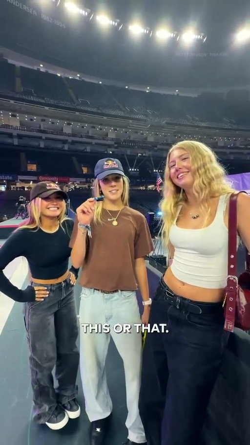 barefoot on the board? 👀

@skybrown @chlo_the_flo + @lillyerickson808 play 'This or That' during practice at the @moonpay X Games League Championship.
