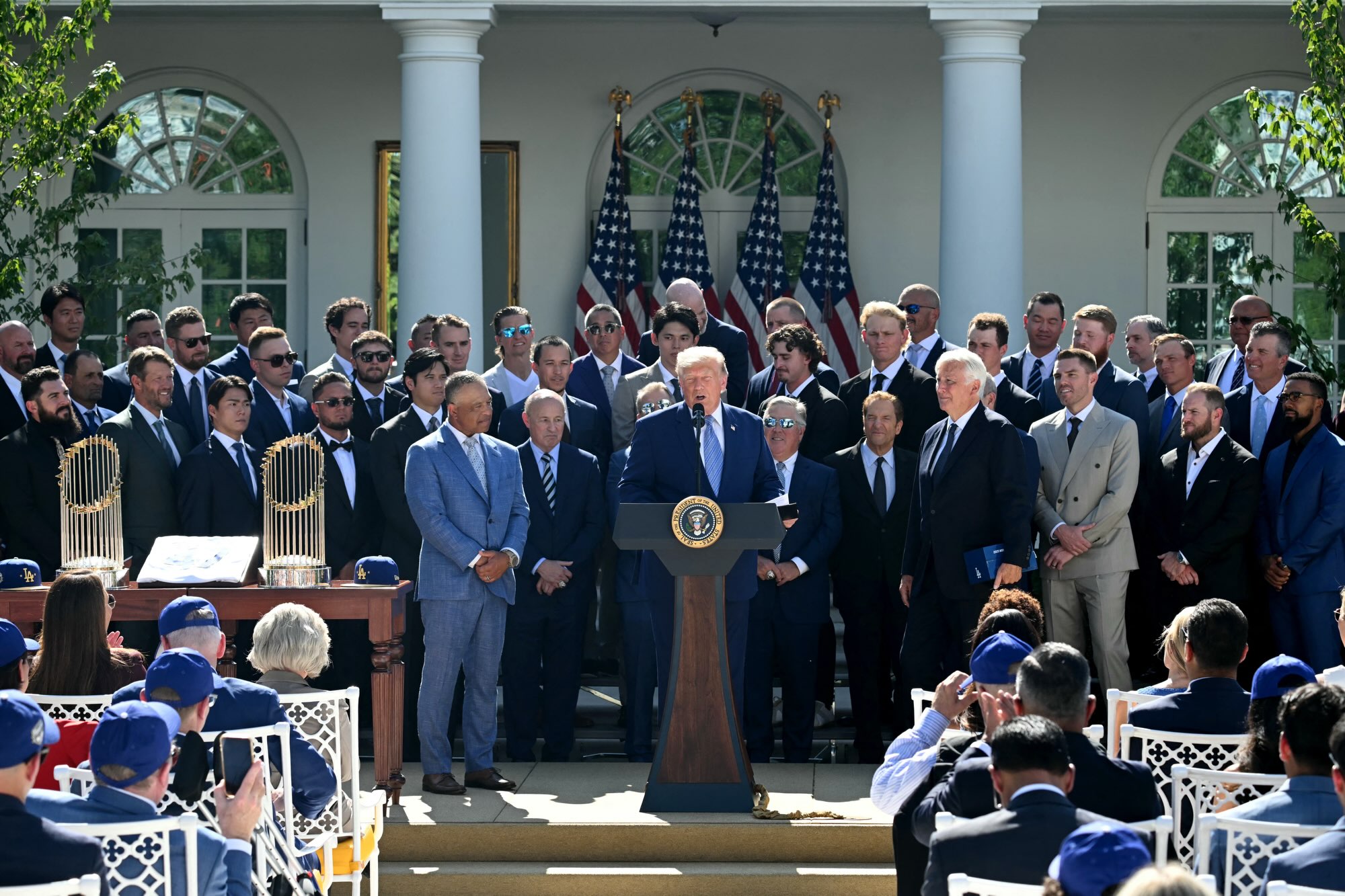 The Dodgers visited The White House today with their back-to-back World Series trophies