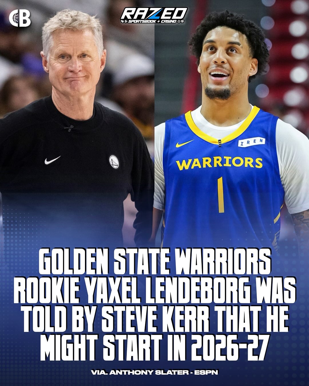 Golden State Warriors No. 11 pick Yaxel Lendeborg was told by head coach Steve Kerr that he may already start next season 👀🗣️

“I asked him about his early conversations with Steve Kerr, and he mentioned, ‘Hey, you know, Steve has a history of not playing rookies,’ but basically said, you know, he’s different, and Steve Kerr’s already told him he might start,” Anthony Slater of ESPN reported. 

Should Lendeborg start? 🤔