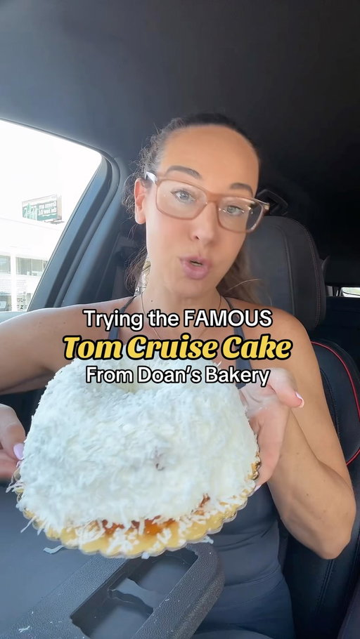 Three words… TOM CRUISE CAKE!! 
One thing I’ve learned is, just because a celebrity or influencer says something is amazing, doesn’t mean it actually is! 
I’ve been hearing about this Tom Cruise Cake for years, and I’m finally trying it! 
If you don’t know about this cake, every year, Tom Cruise sends out this exact coconut cake from @doans_bakery_woodland_hills to a select group of celebrities for the holidays. They all claim it’s to die for. Let’s see if it’s worth the hype!
. @tomcruise how do I get on that list? 😉🎂🤌 #la #cake #tomcruise #foodreview #viral