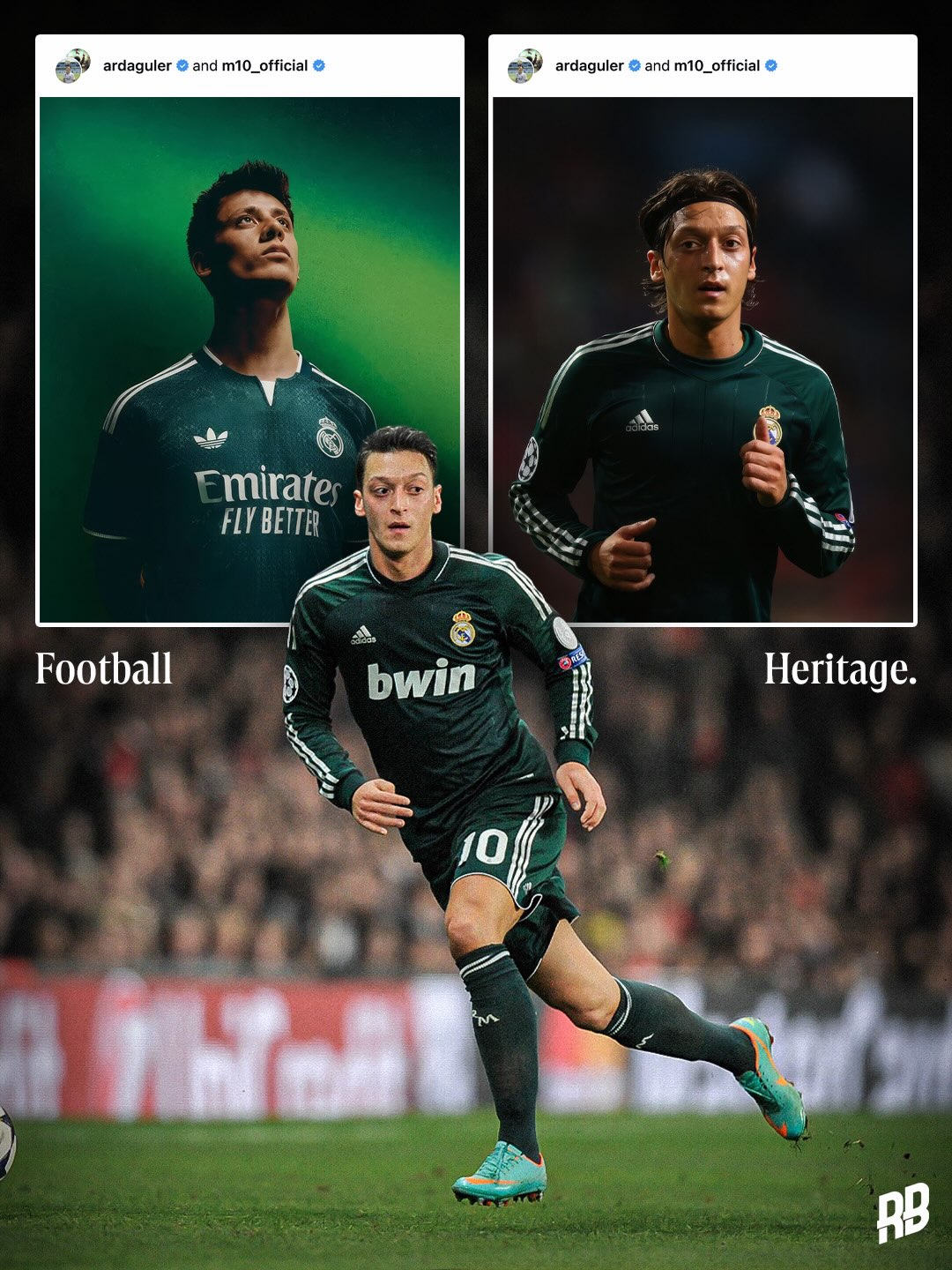 This is class… Arda Guler collabed with Mesut Ozil for Real Madrid’s release of their new green Adidas Originals away kit 😮‍💨🟢

Mesut Ozil the Madrid legend with Turkish heritage, and the future Turkish Madrid legend Arda Guler. Turkish heritage. 🇹🇷