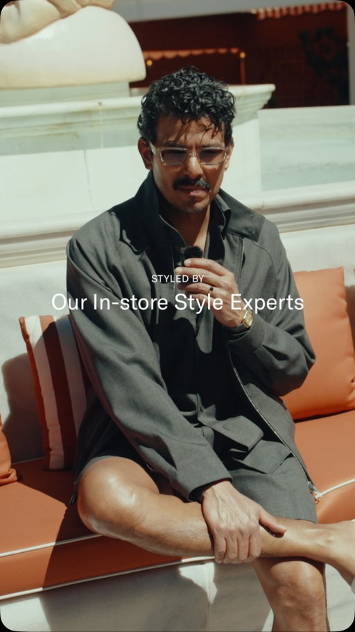 Our In-Store Style Expert Diego shares his approach to monochromatic dressing. Wearing a full grey shirt set in tropical wool, he shows how keeping everything within the same colour palette creates an outfit that feels clean, modern and effortless. Visit your nearest store and find your perfect fit.