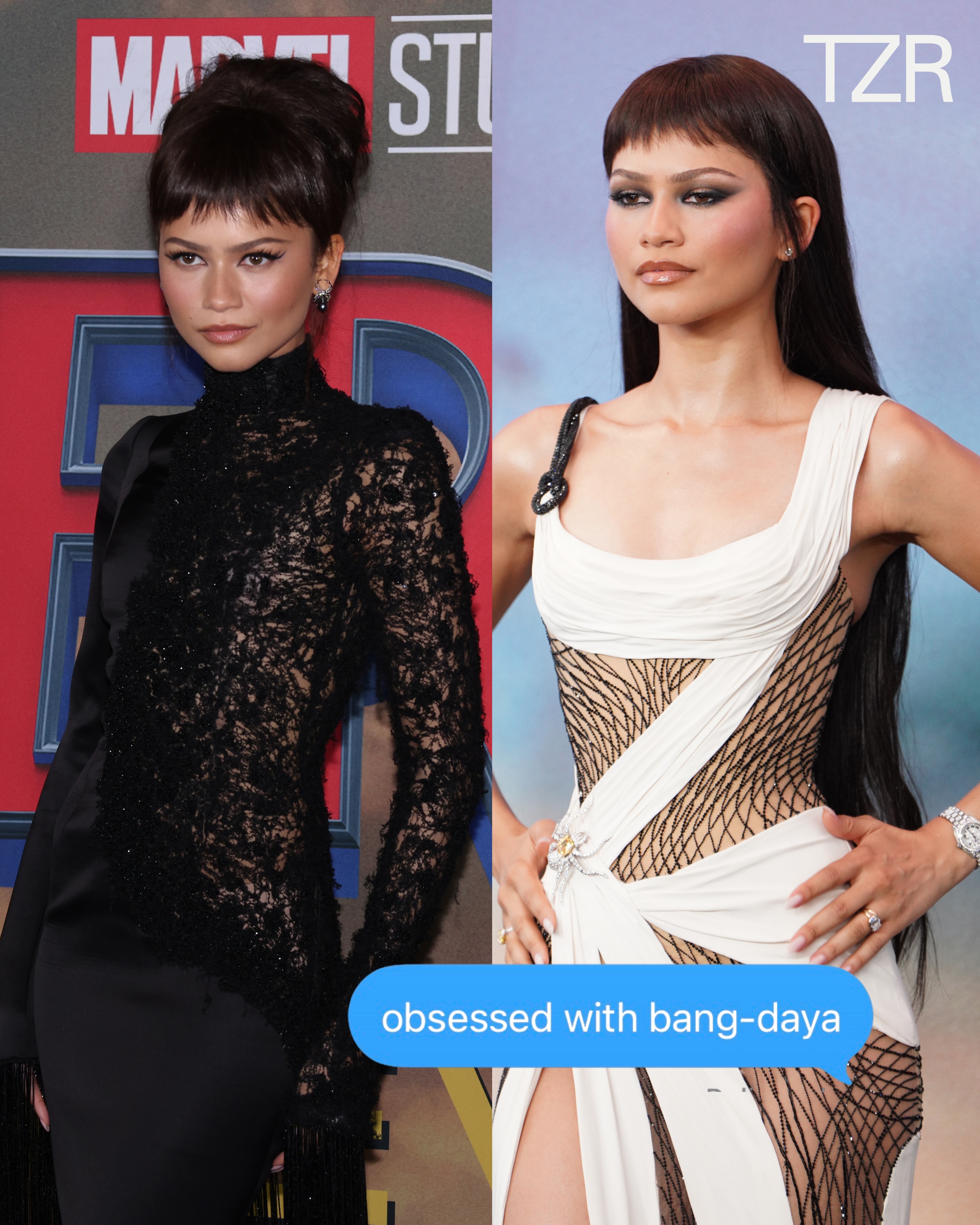 The Bang-daya world tour continues! The ‘Spider-Man: Brand New Day’ star arrived in Shanghai this morning wearing a webbed Atelier Versace Spring/Summer 2016 Couture gown. 

Tap the link in bio for more details on #Zendaya’s banging hairstyle. 

📷: Getty