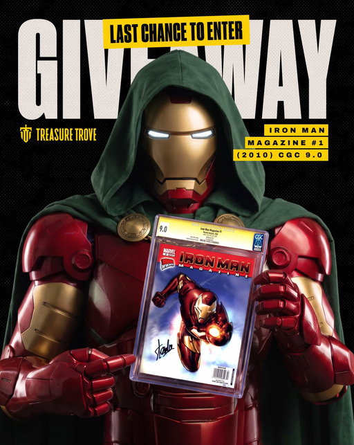LAST CHANCE TO ENTER: Like this post and follow @treasuretrove 🔥

For an extra entry: Tag 3 friends or share this post to your story 📲

One lucky Marvel fan will take home this Stan Lee-signed Iron Man Magazine #1 CGC 9.0 (White Pages) 👀