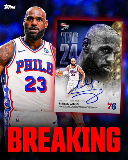 BREAKING: LeBron James is joining the Philadelphia 76ers for his historic 24th NBA season.

LeBron makes it official by signing his first ever 76ers trading card.

One collector who purchases the base edition will receive this 1-of-1 autograph.