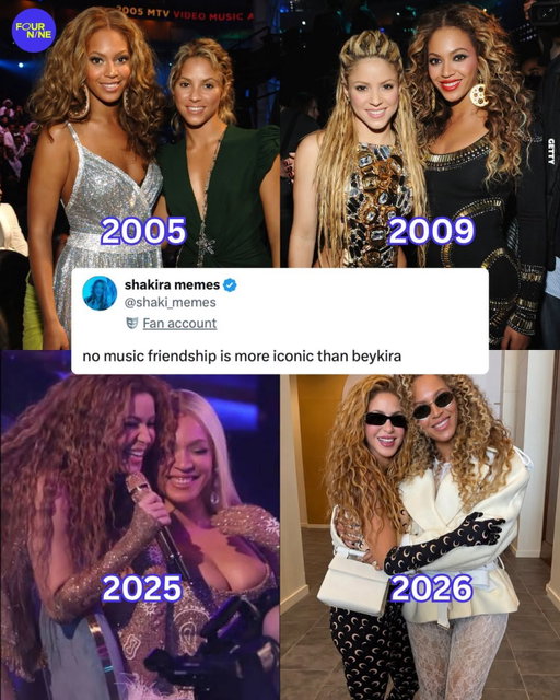 Two decades and still going strong.

Beyoncé and Shakira - aka “Beykira” to the fans - have been serving friendship goals since the mid-2000s, and this then-and-now run proves it. From the 2005 MTV VMAs to a loved-up hug in 2026, two of the biggest women in music history have quietly maintained one of pop’s most enduring bonds.

As one fan put it: “no music friendship is more iconic than beykira.” And honestly? Hard to argue.

These two have soundtracked entire generations - Queen Bey with her unmatched reign, Shakira with those hips that famously don’t lie - and through all the eras, tours and reinventions, they’ve kept showing up for each other. Twenty-plus years of red carpets, hugs and mutual respect between two absolute titans.

There’s something really lovely about seeing powerful women celebrate each other instead of competing. That’s the kind of energy we love to see!!
#Beyoncé #Shakira #Beykira #FriendshipGoals #MusicIcons WomenSupportingWomen