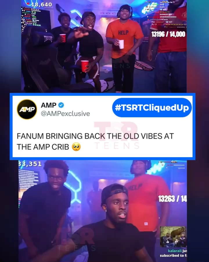 #TSRTCliquedUp: Ayeee! Fanum had all the good vibes in his room as Kai Cenat, Davis & ChrisNxtDoor pulled up to celebrate him hitting 4 million Twitch followers  #CongratsWanum 👏🏾 🔥 (✍🏾: #TSRStaffTC)