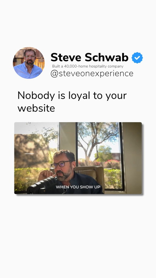 Nobody is loyal to your website. 

If a guest shows up and all they interacted with was a cold, transactional booking portal, they don’t care and they won’t come back out of loyalty.

People are loyal to people. They return because of the way you made them feel and the genuine human connection behind their stay. In today's market, making someone feel truly seen is the ultimate luxury.

Bigger isn't the win. Better is.

Follow @steveschwab1971 for more hospitality and leadership insights. #HospitalityMindset #CustomerExperience #BrandLoyalty #RelationshipCapital