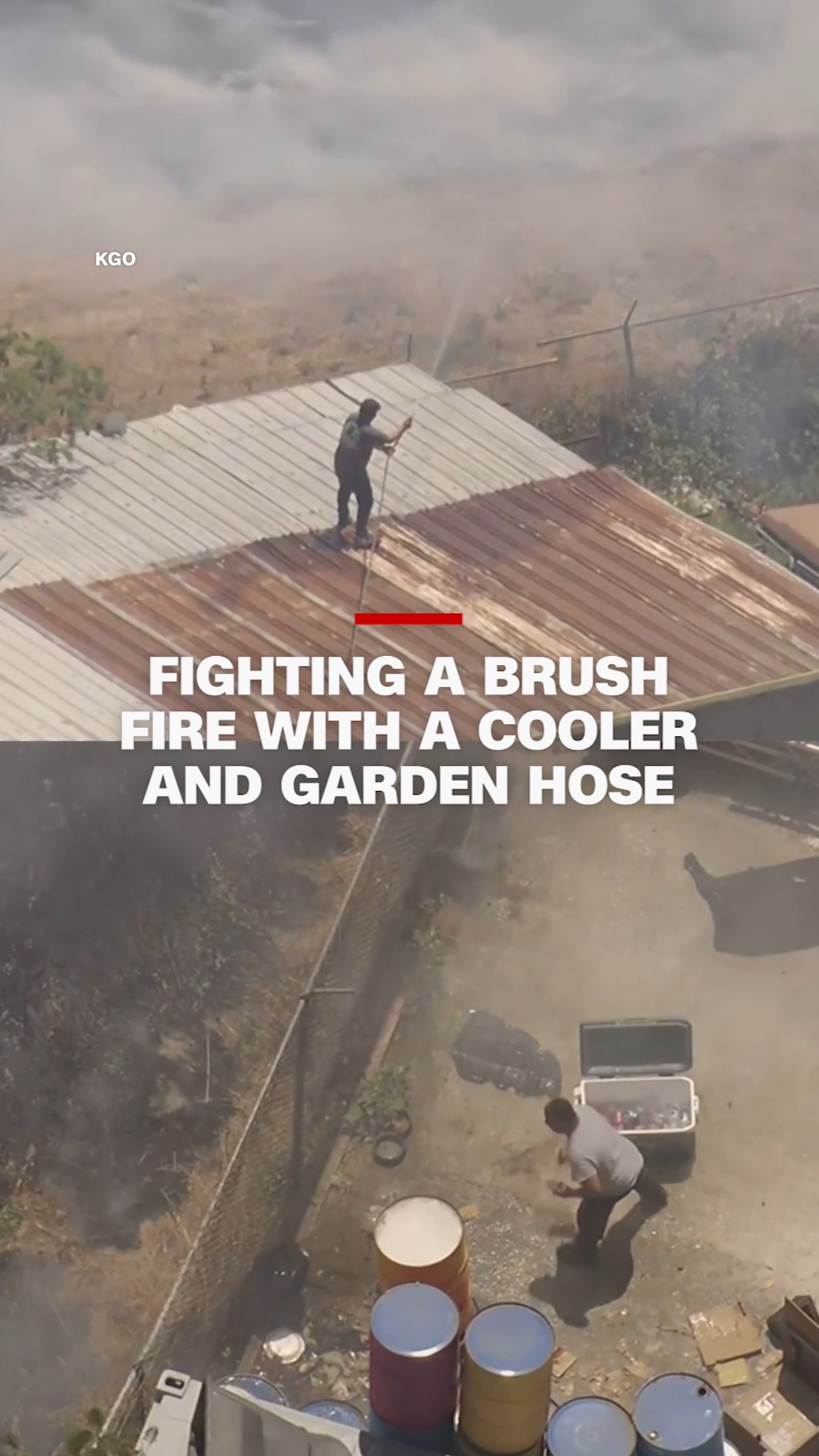 As a 2-acre brush fire approached an auto shop in San Francisco, workers attempted to slow the fire with bottled water and a garden hose until firefighters arrived. The blaze is now under control and an investigation has been launched into whether it was caused by fireworks.