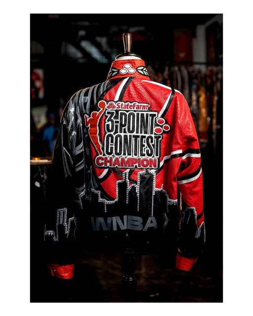 It’s all in the details. 👀 A closer look at the Jeff Hamilton-designed jacket the State Farm Celebrity 3-Point winner will walk away with.