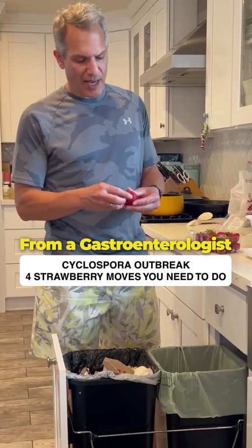 🚨 Cyclospora Outbreak Alert: Protect Your Gut!

Are your fresh berries secretly harboring parasite risks? Dr. Kahana, A board-certified gastroenterologist breaks down 4 crucial steps to properly wash produce and protect your digestive health during the latest Cyclospora outbreak 🚨🍓

1. Remove Green Leaves 🍃 Pluck off stems and leaves first: parasites and bacteria love hiding in crevices.

2. Wash Thoroughly with Fruit/Vegetable Wash 🧼 Give produce an initial deep rinse using a dedicated, food-safe wash.

3. Use White Vinegar 🍾 Incorporate white distilled vinegar to help break down surface contaminants naturally.

4. Use High Water Pressure 🚿 Agitate the produce under a firm stream of water to dislodge lingering microscopic debris.

🛡️ Daily Support for a Resilient Gut!
Pair your food safety prep with doctor-formulated digestive care to keep your gut microbiome strong, balanced, and protected!

👉 Keep your gut healthy and resilient!

🔗 Click 1md.org to shop 1MD Nutrition! 🔗

#GutHealth #Gastroenterologist #1MDNutrition #FoodSafety #DigestionHealth