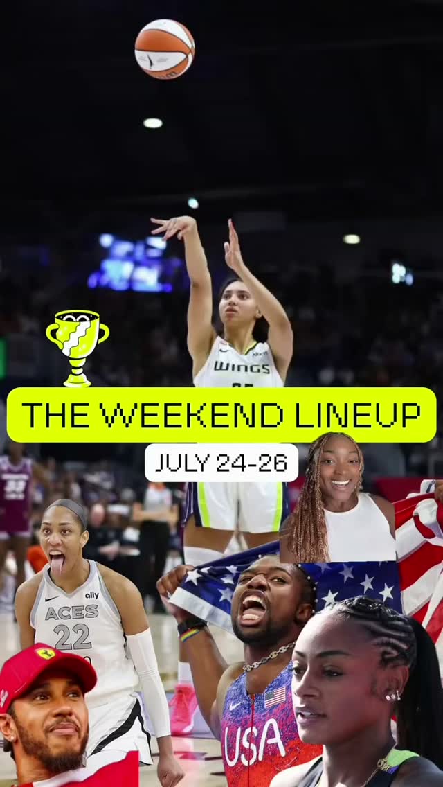 The sports are SPORTs-ing this weekend. 🗓️⁣
⁣
Here's your weekend guide to W All-Star, USATF Championships and Hungarian Grand Prix. 🏀👟🏎️⁣
⁣
What are you most excited to tune in for? 📺⬇️⁣
⁣
#womenssports #menssports #WNBA #track #F1⁣