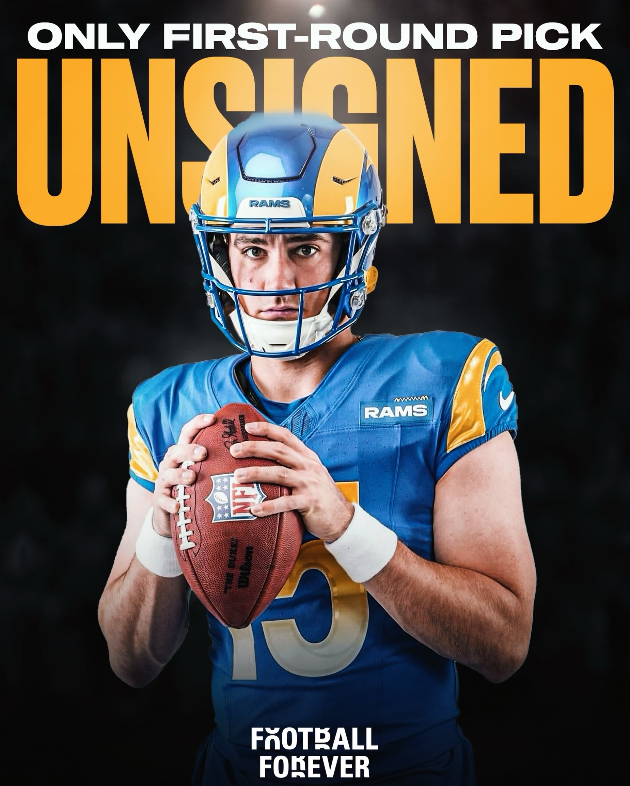 Rams No. 13 pick QB Ty Simpson is now the ONLY 2026 first-round pick that is UNSIGNED ✍️ ❌

Simpson, who’s slotted for a 4-year/$25.41M fully guaranteed contract, may have issues with the signing bonus and guaranteed money payment structure, which could be holding up the deal. 

The Rams report to training camp on Saturday, and if an agreement isn’t reached before then, Simpson could stay away from workouts until things are resolved.