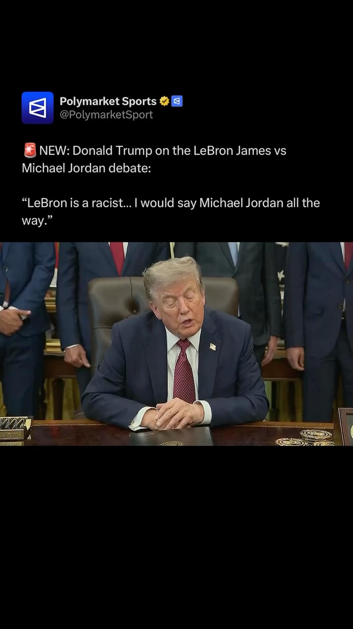President Donald Trump weighed in on the GOAT debate Friday after LeBron James announced he was joining the Philadelphia 76ers for his 24th NBA season.

Asked whether James was the greatest player of all time, Trump instead backed Michael Jordan, saying, “I only like people that like me, so I would say Michael Jordan all the way.”

Trump also said James was “maybe... a racist” who didn’t like him, though he did not explain the remark.

The two have clashed publicly for years, with Trump previously criticizing James and facing accusations of racism over comments directed at the NBA star.

Traders predict less than a 1% chance LeBron James will be elected president in 2028.