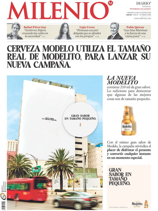 Una idea pequeña que se hizo imposible de ignorar.

Cerveza Modelo apuesta por una ejecución que utiliza el tamaño real de Modelito para recordar que el gran sabor no depende del tamaño.

@cervezamodelomx
#ModelitoLoHaceEspecial