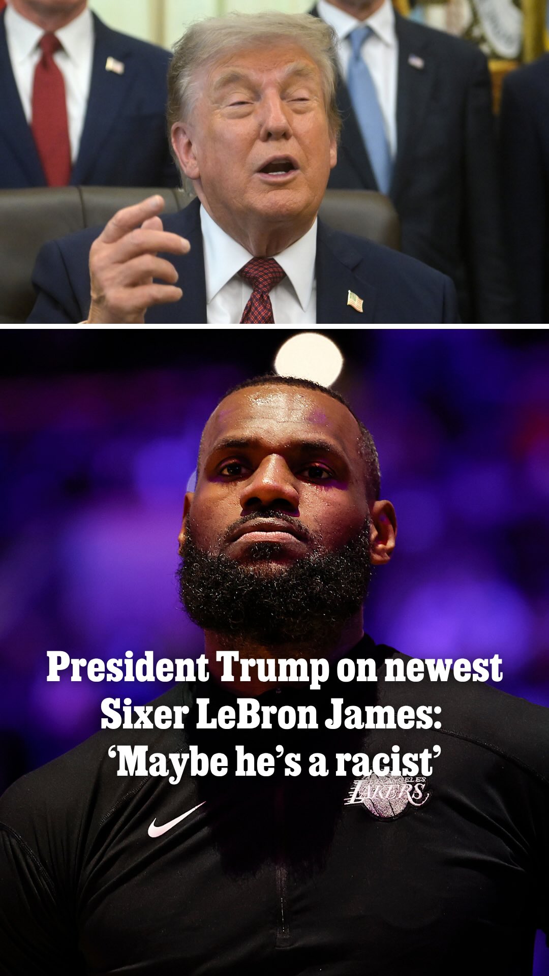 After LeBron James announced that the Sixers would be his next and last NBA team, President Donald Trump was asked a question many sports fans have encountered: Who’s the greatest, James or Michael Jordan?

Trump answered the question by stating in part “maybe he’s a racist,” when discussing James. He added: “Maybe he doesn’t like Trump. I don’t know. I only like people that like me.”

For more reactions to James’ decision, click on the link in @phillyinquirer’s bio.

🎥 courtesy of C-SPAN
✂️ by Astrid Rodrigues / Staff